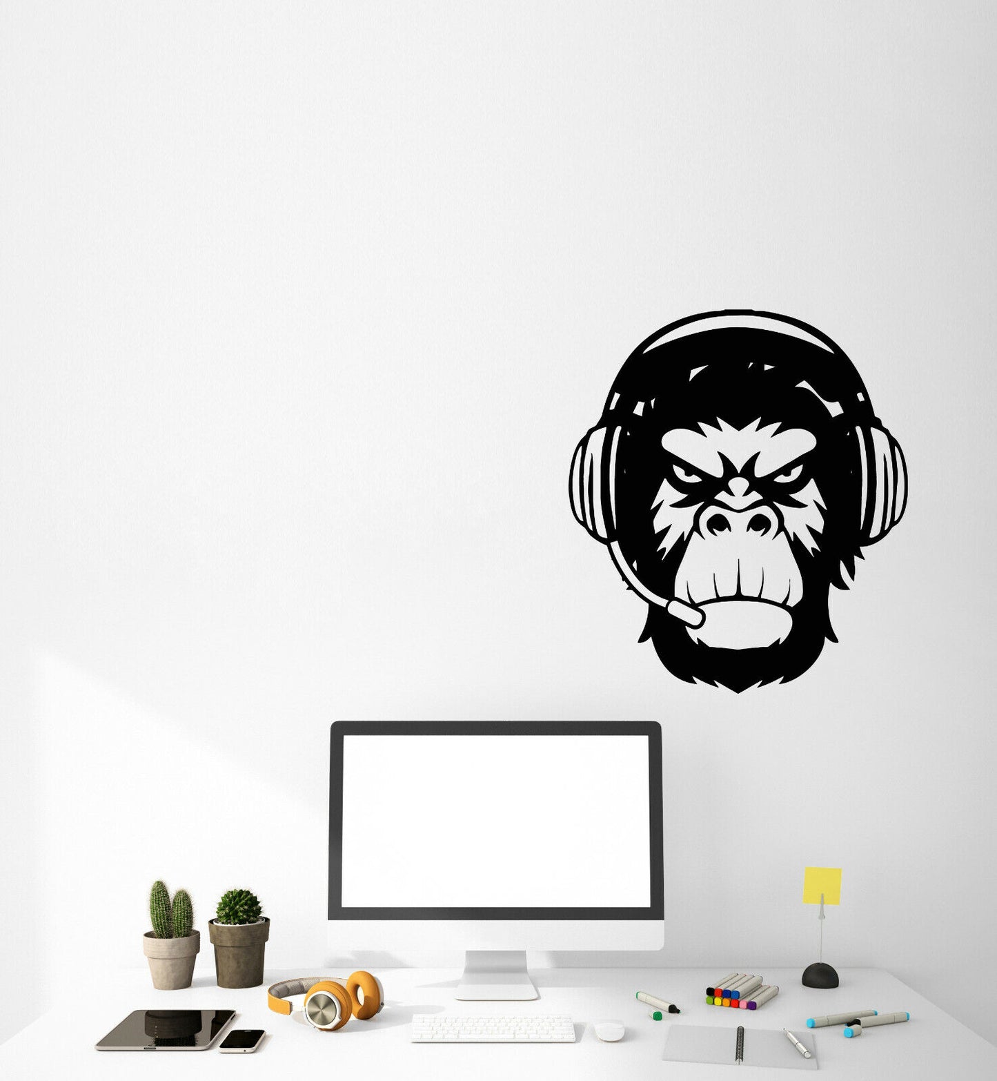 Vinyl Wall Decal Monkey Head In Headphones Gamer Stickers (3590ig)