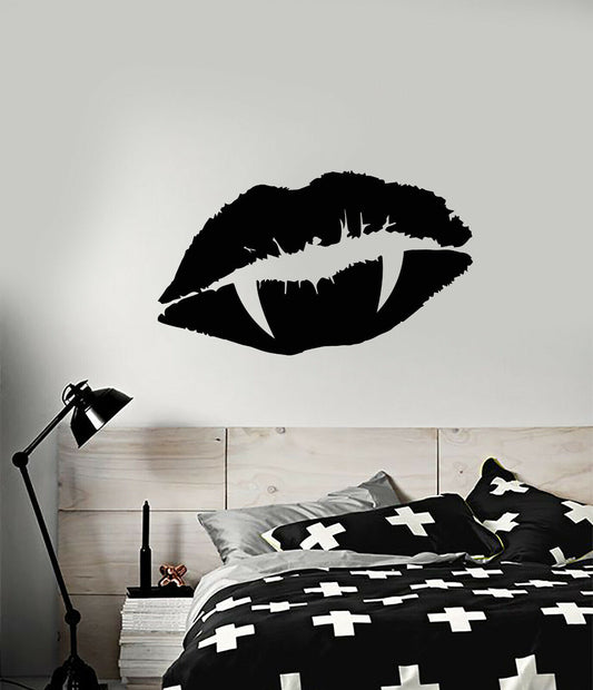 Autocollant mural en vinyle lèvres sexy vampire fille crocs autocollants (3608ig)