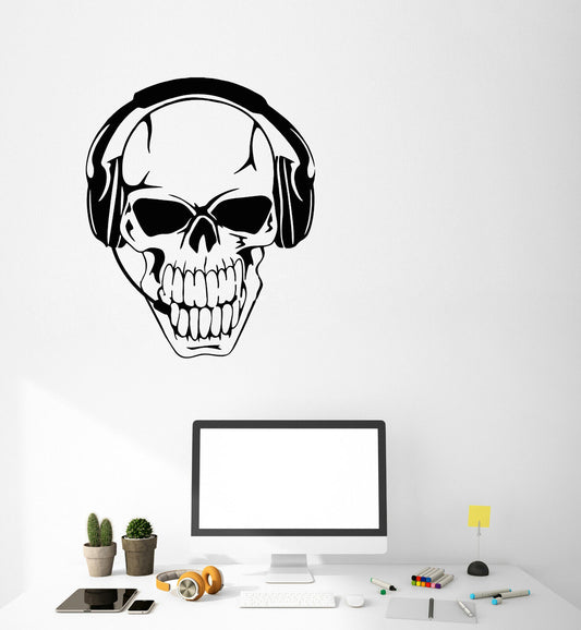 Vinyl Wall Decal Gamer Skull In Headphones Video Game Stickers (3613ig)