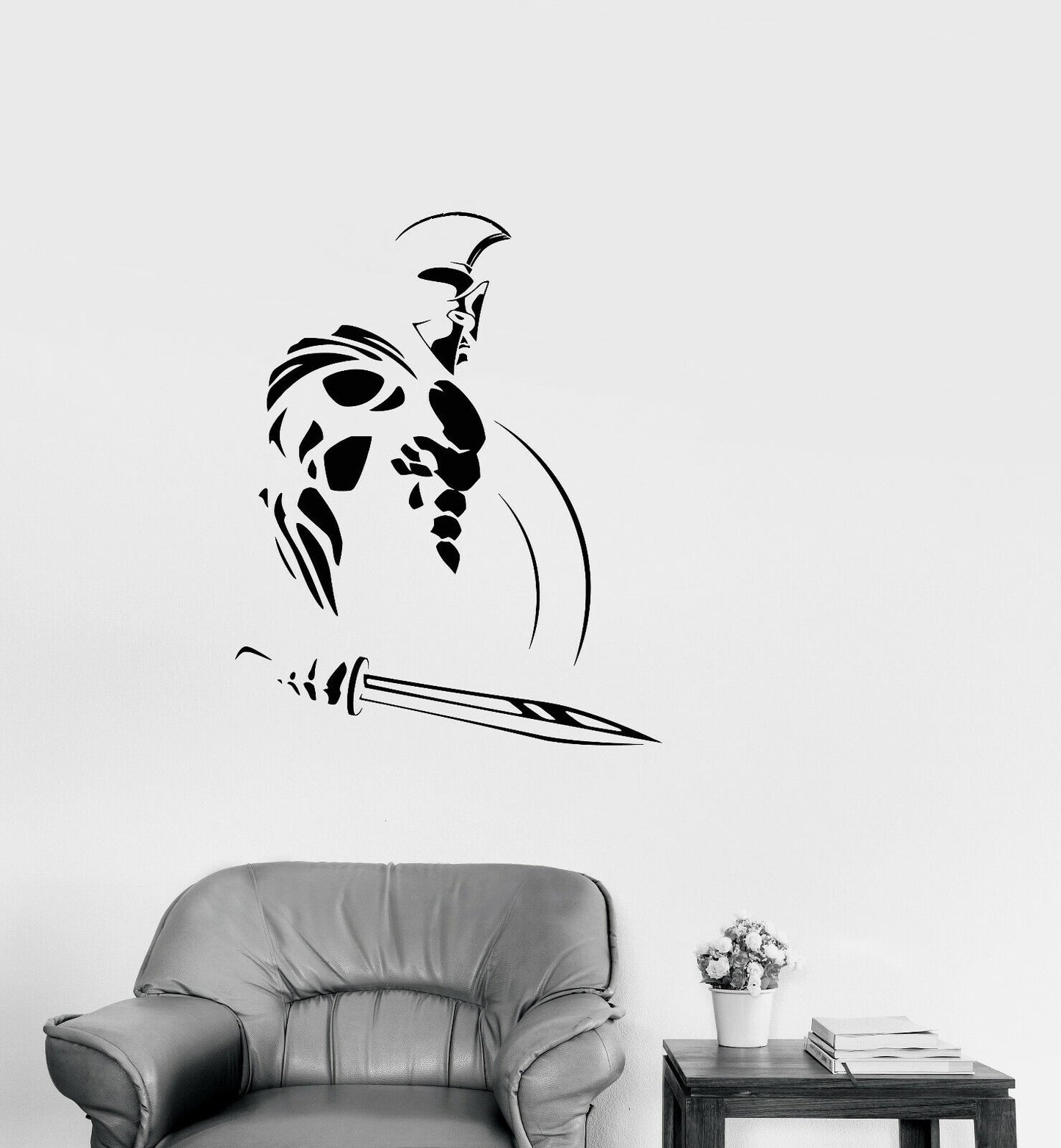 Vinyl Wall Decal Spartan Warrior With Sword Muscles Helmet Stickers (3677ig)