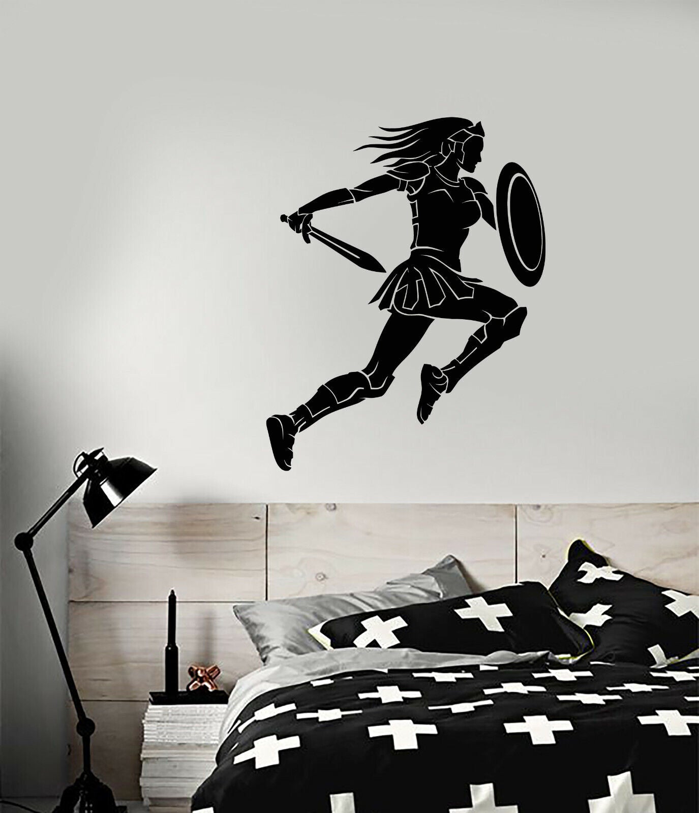 Vinyl Wall Decal Warrior Woman Armor With Sword And Shield Stickers (3682ig)