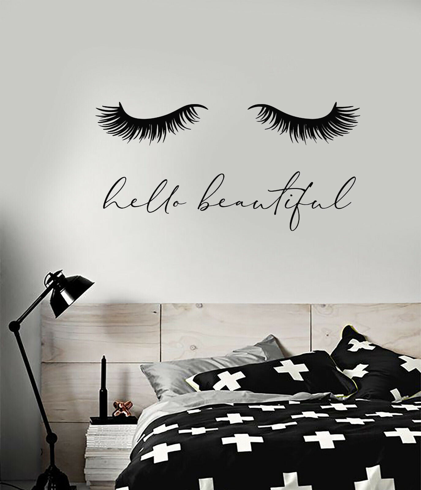 Autocollant mural en vinyle Hello Beautiful Girl Eyes, autocollants pour extensions de cils (3685ig)