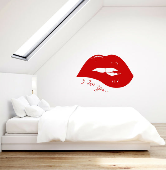 Autocollant mural en vinyle lèvres de fille sexy je t'aime autocollants de citation romantique (3694ig)