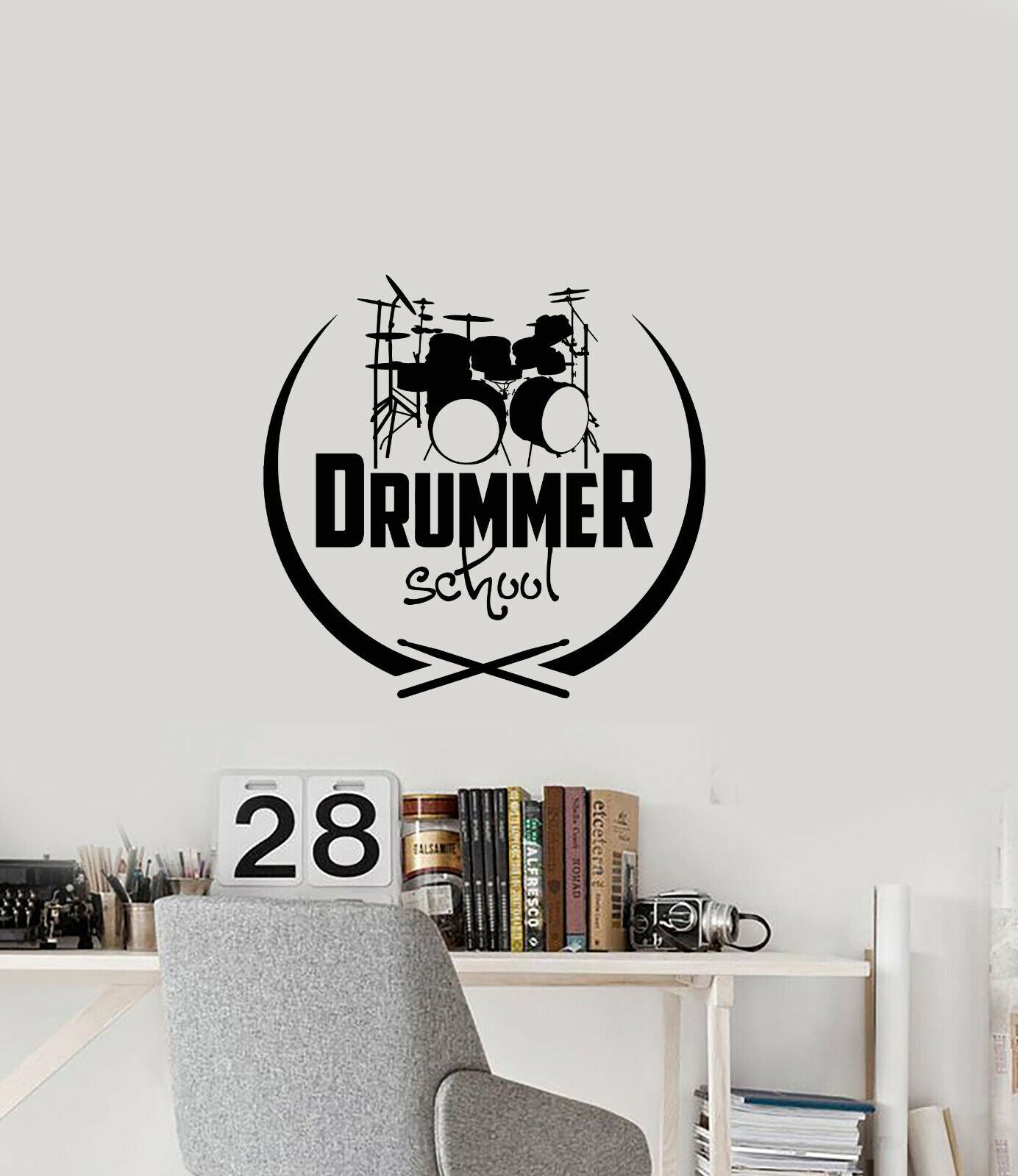 Vinyl Wall Decal Drum Set Drummer School Logo Music Stickers (3699ig)