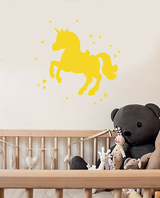 Wandtattoo Kleines Pony, Vinyl, Silhouette, Einhorn, Sterne, magische Märchenaufkleber, 3722ig