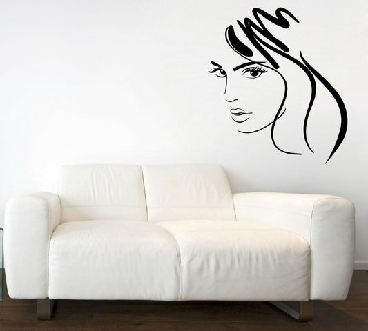 Wall Decal Beauty Girl Face Hair Salon Vinyl Sticker (n1070)