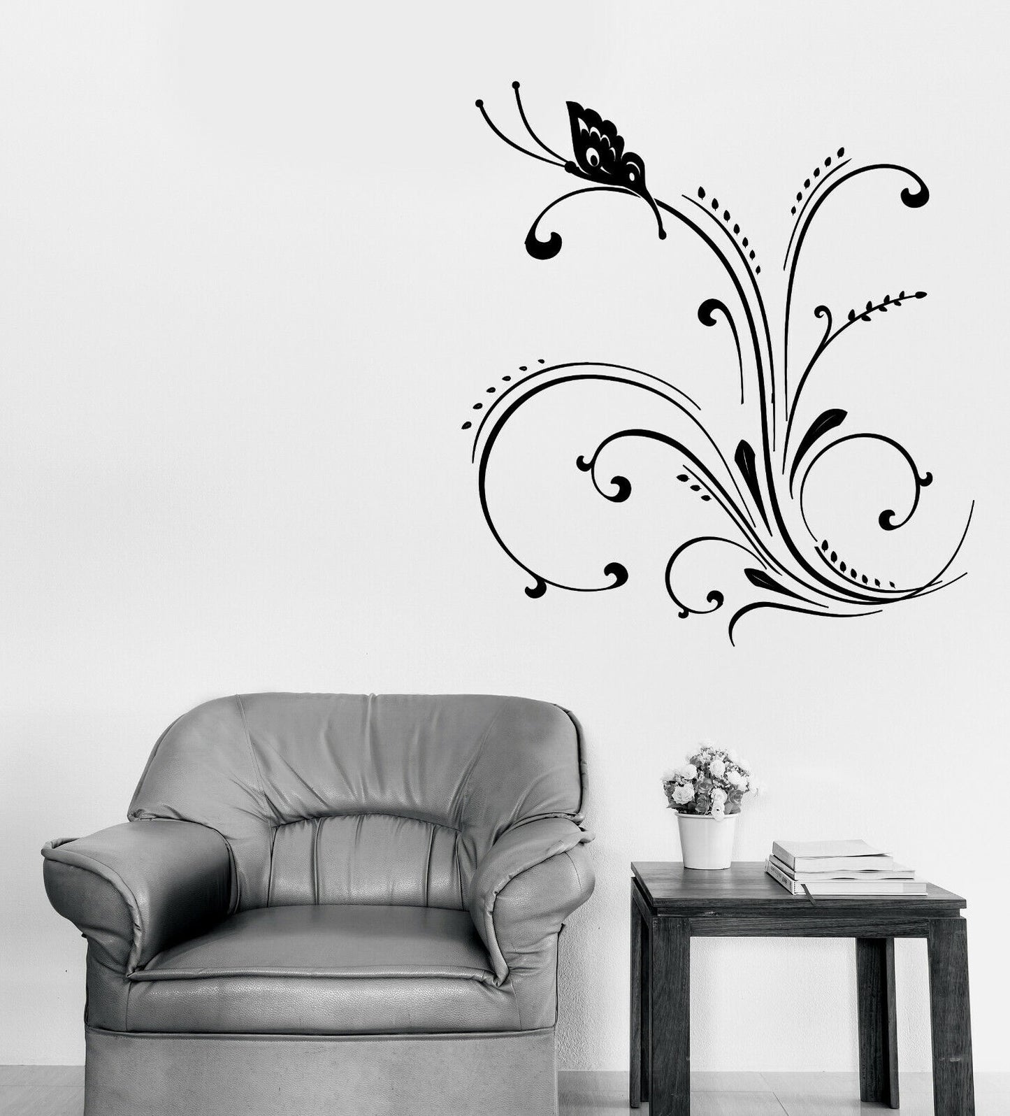 Wall Vinyl Decal Butterfly Floral Ornament Home Interior Decor (n1084)