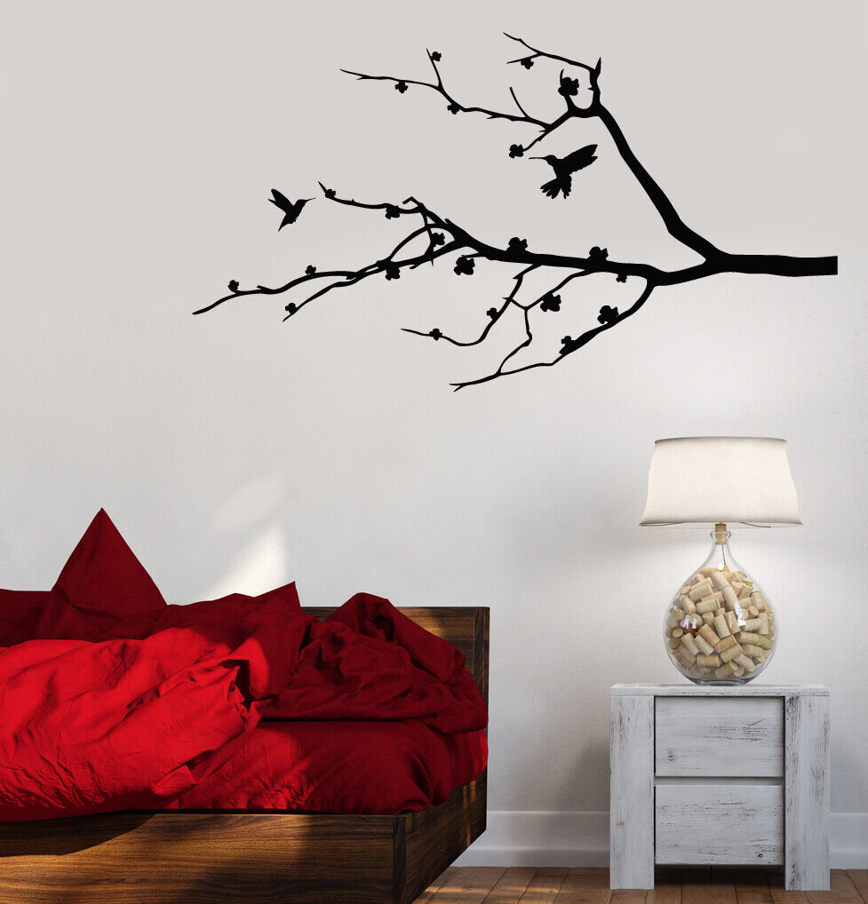 Autocollant mural en vinyle, belles Branches d'arbre, autocollants d'oiseaux Sakura (3733ig)