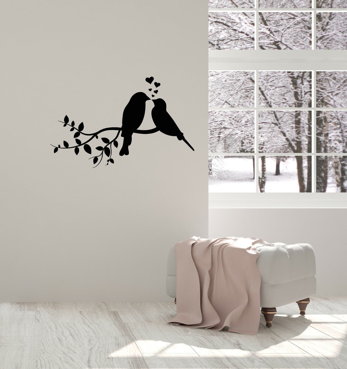 Autocollant mural en vinyle, cœurs d'amour, oiseaux sur branche, autocollants de décoration pour chambre d'enfant (3742ig)