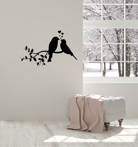 Vinyl Wall Decal Love Hearts Birds On Branch Nursery Decor Stickers (3742ig)