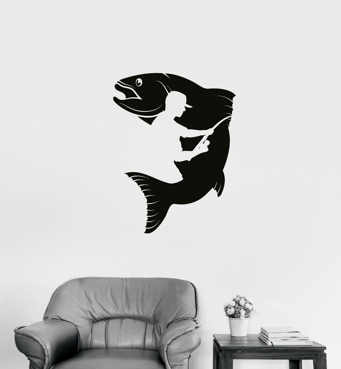 Vinyl Wall Decal Fish Fishing Rod Hobby Club For Fisherman Stickers (3750ig)