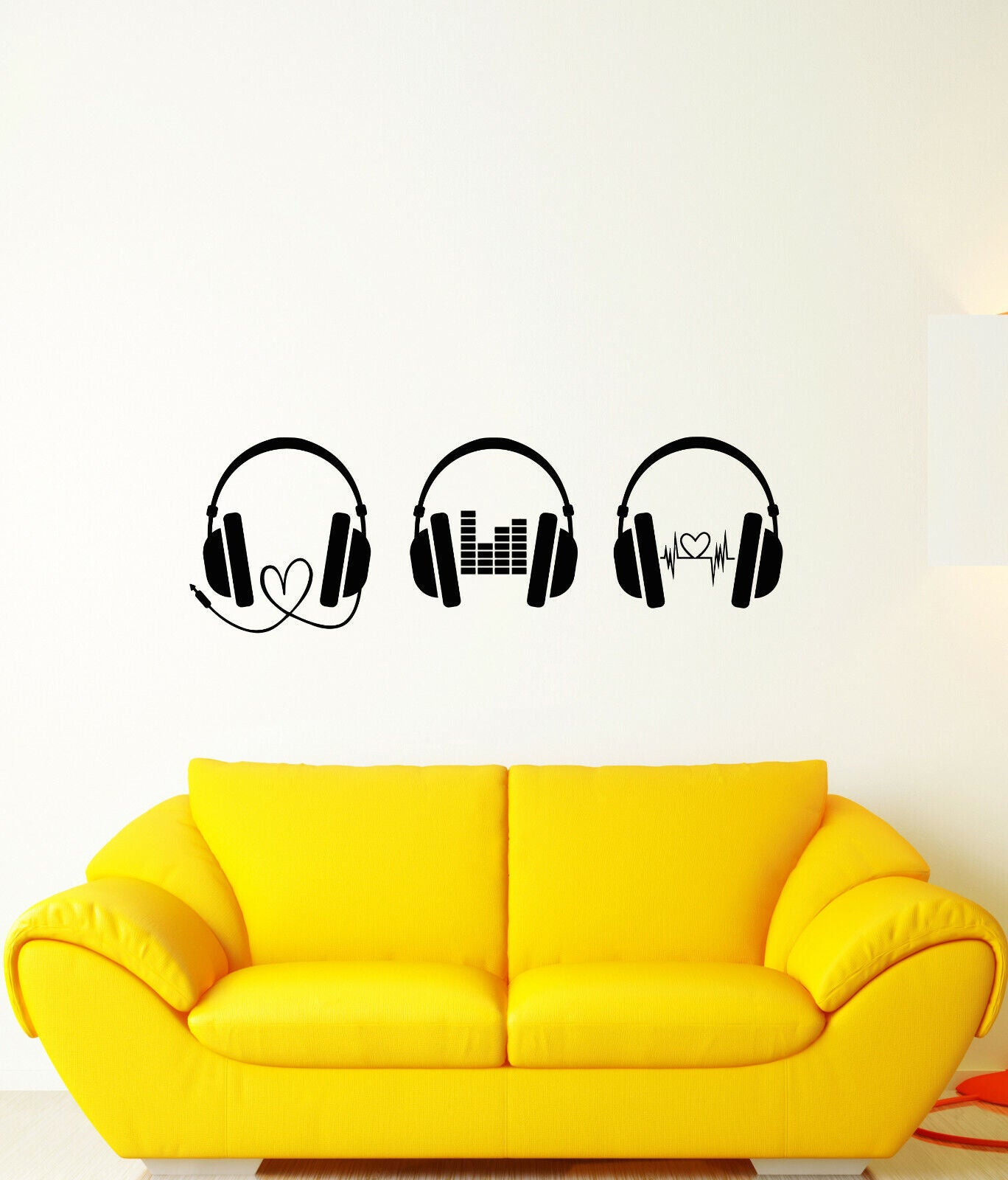 Vinyl Wall Decal Musical Headphones Music Lover Heart Beat Stickers (3751ig)