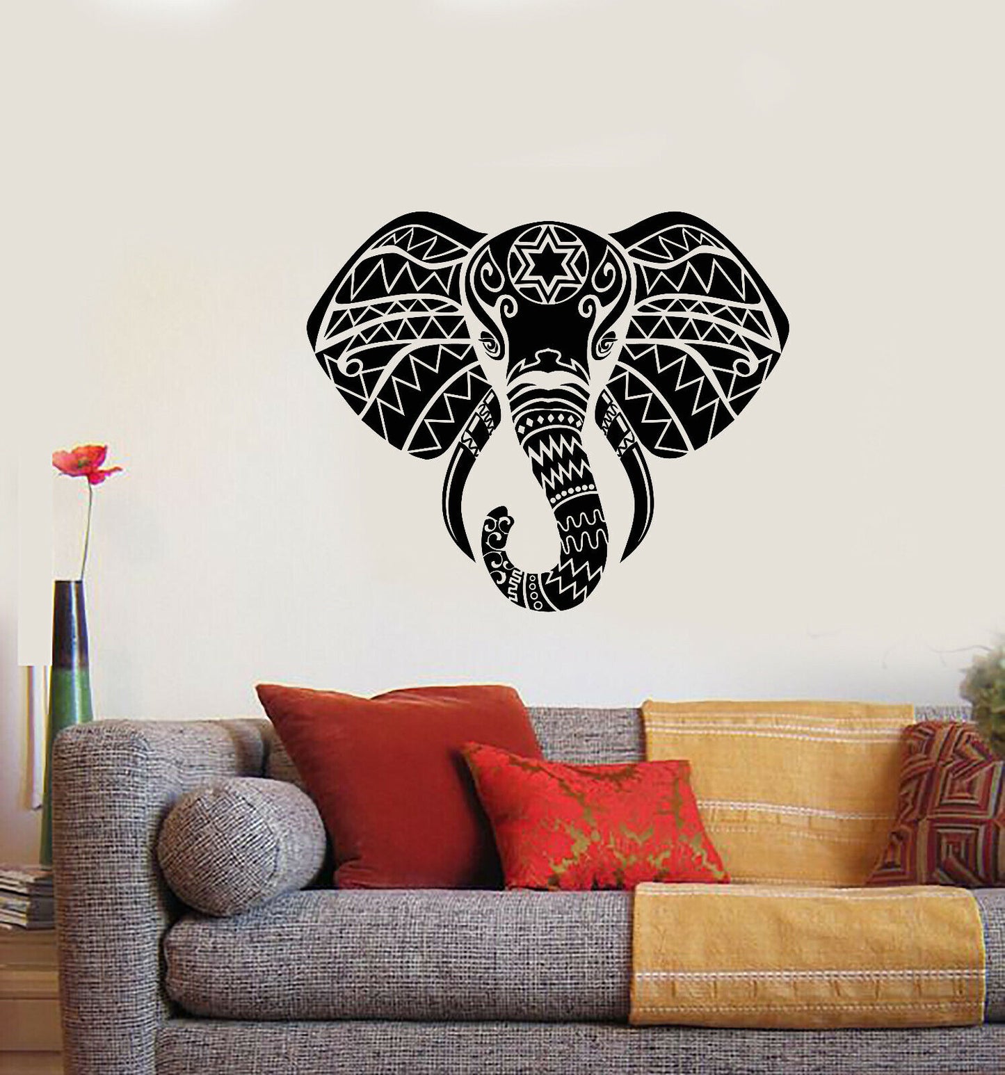 Vinyl Wall Decal India Elephant God Hindu Animal Ornament Stickers (3752ig)