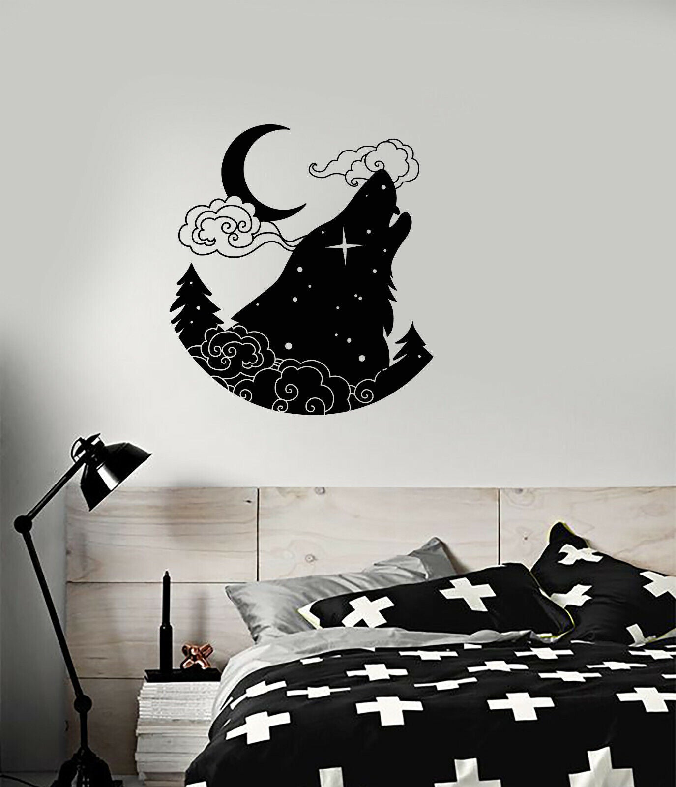 Vinyl Wall Decal Howling Wolf Crescent Night Forest Predator Stickers (3755ig)