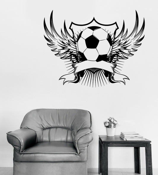 Autocollant mural en vinyle, emblème de ballon de football avec ailes, autocollant de Sport (n1086)