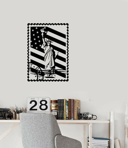 Autocollant mural en vinyle, timbre-poste, Statue de la liberté, drapeau américain, autocollants (3785ig)