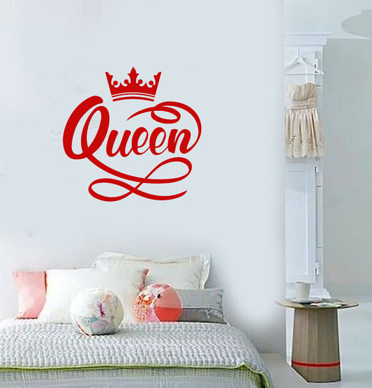 Vinyl Wall Decal Crown Queen Word Quote Girls Room Decoration Stickers (3786ig)