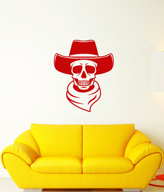 Autocollant mural en vinyle, chapeau de Cowboy occidental, tête de mort, autocollants du Far West (3787ig)