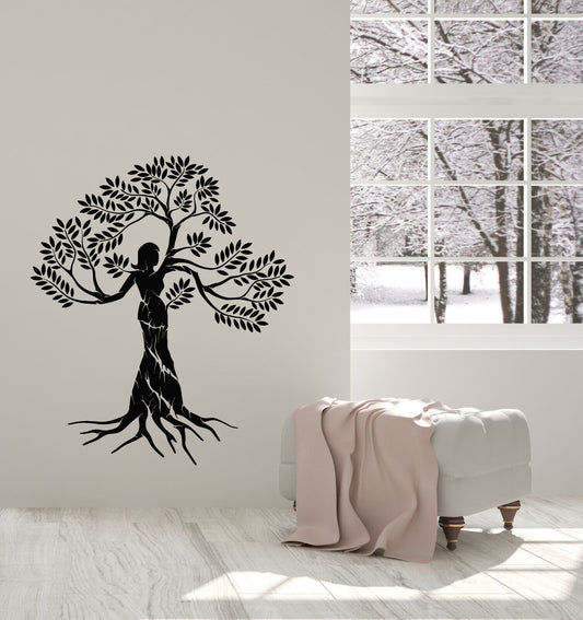 Autocollant mural en vinyle Nature femme arbre écologique santé et beauté autocollants 3792ig