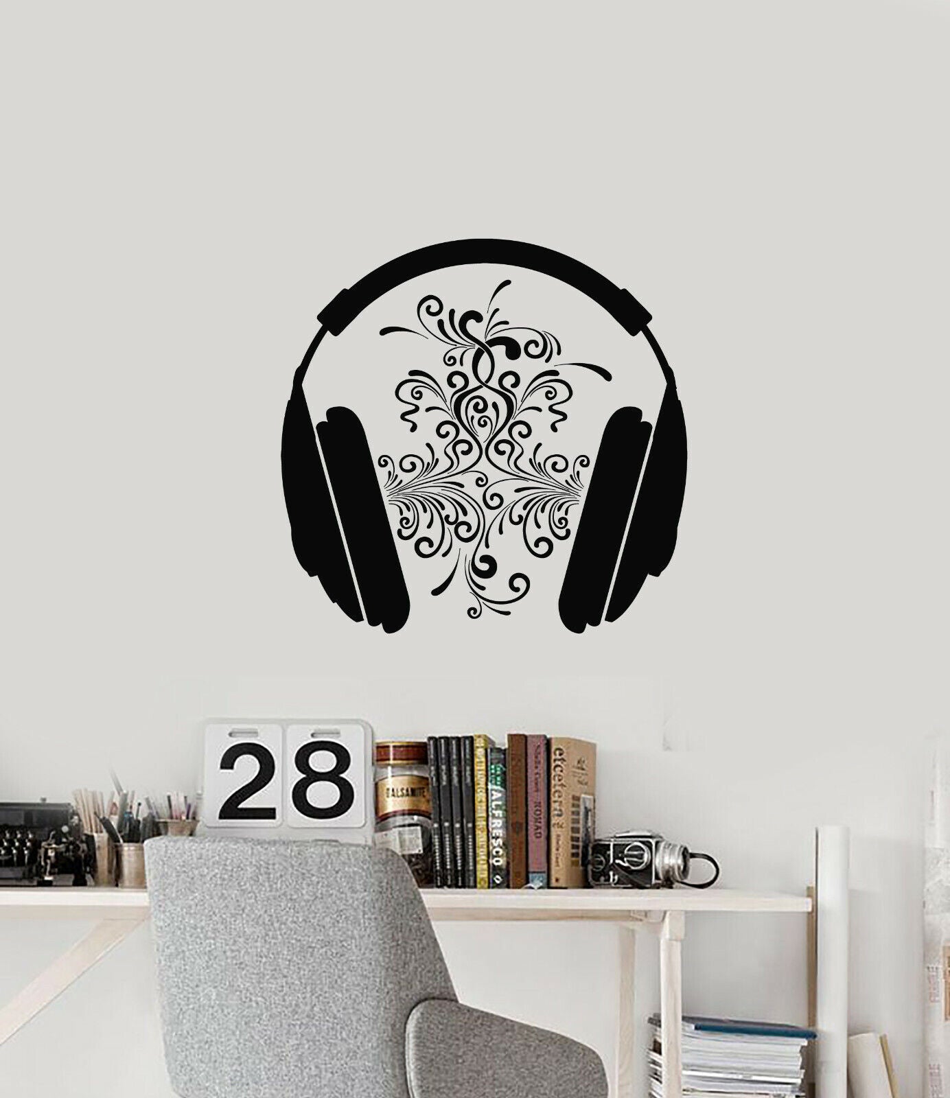 Autocollant mural en vinyle pour écouteurs musicaux, autocollants pour adolescents amateurs de musique (3813ig)