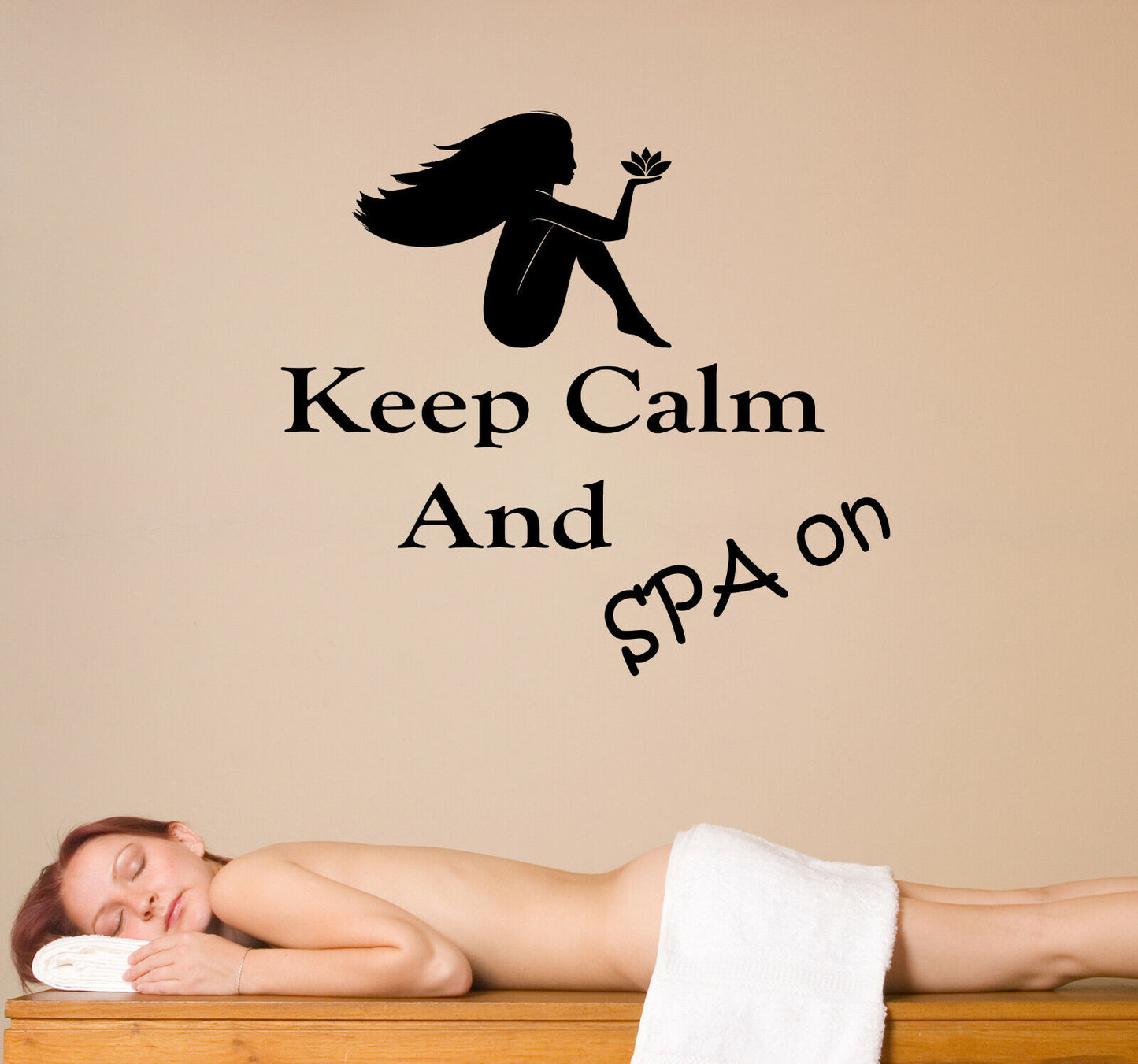 Wandtattoo "Keep Calm And Spa On" mit Logo, Zitat, Massage, Vinyl, (3825ig) 