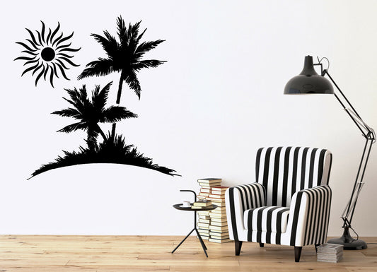 Wall Vinyl Decal Sea Ocean Beach Sticker Style Sun Palm Island (n1115)