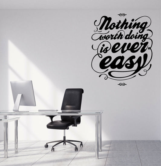 Wall Vinyl Decal Motivation Phrase Nothing Worth Doing is Ever Easy (n1123)