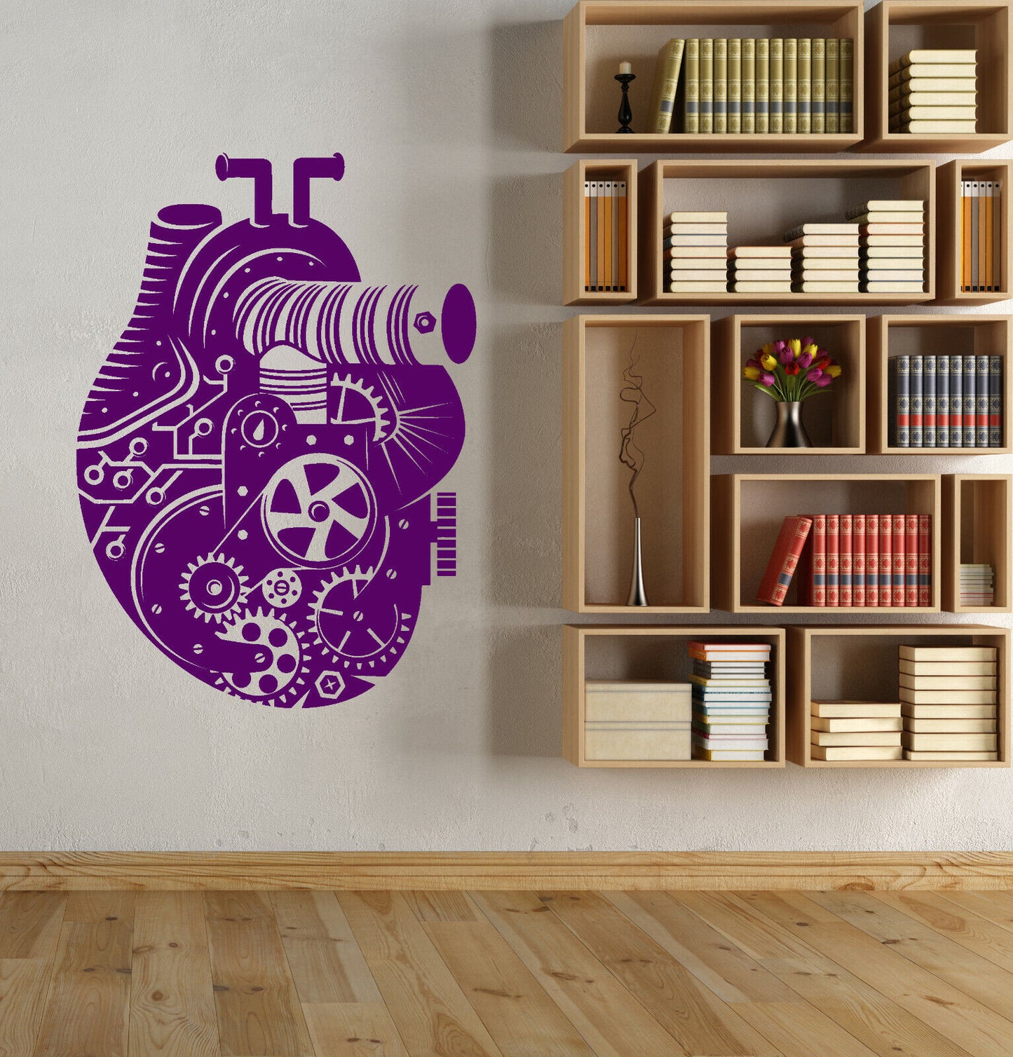 Vinyl Wall Decal Steampunk Style Mechanical Heart Gears Stickers (3832ig)