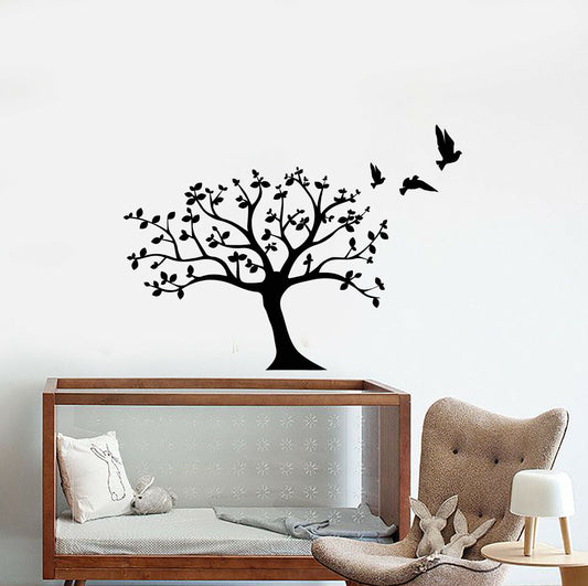 Autocollant mural en vinyle, autocollants de décoration pour chambre d'enfant, forêt, arbre, oiseaux, 3833ig