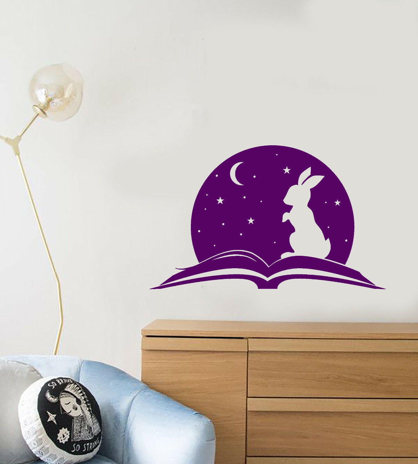 Autocollant mural en vinyle, conte de fées, livre ouvert, lapin magique, autocollants pour chambre de bébé (3864ig)