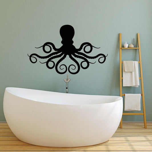 Autocollant mural en vinyle, Silhouette, animaux marins, tentacules de poulpe, autocollants (3867ig)