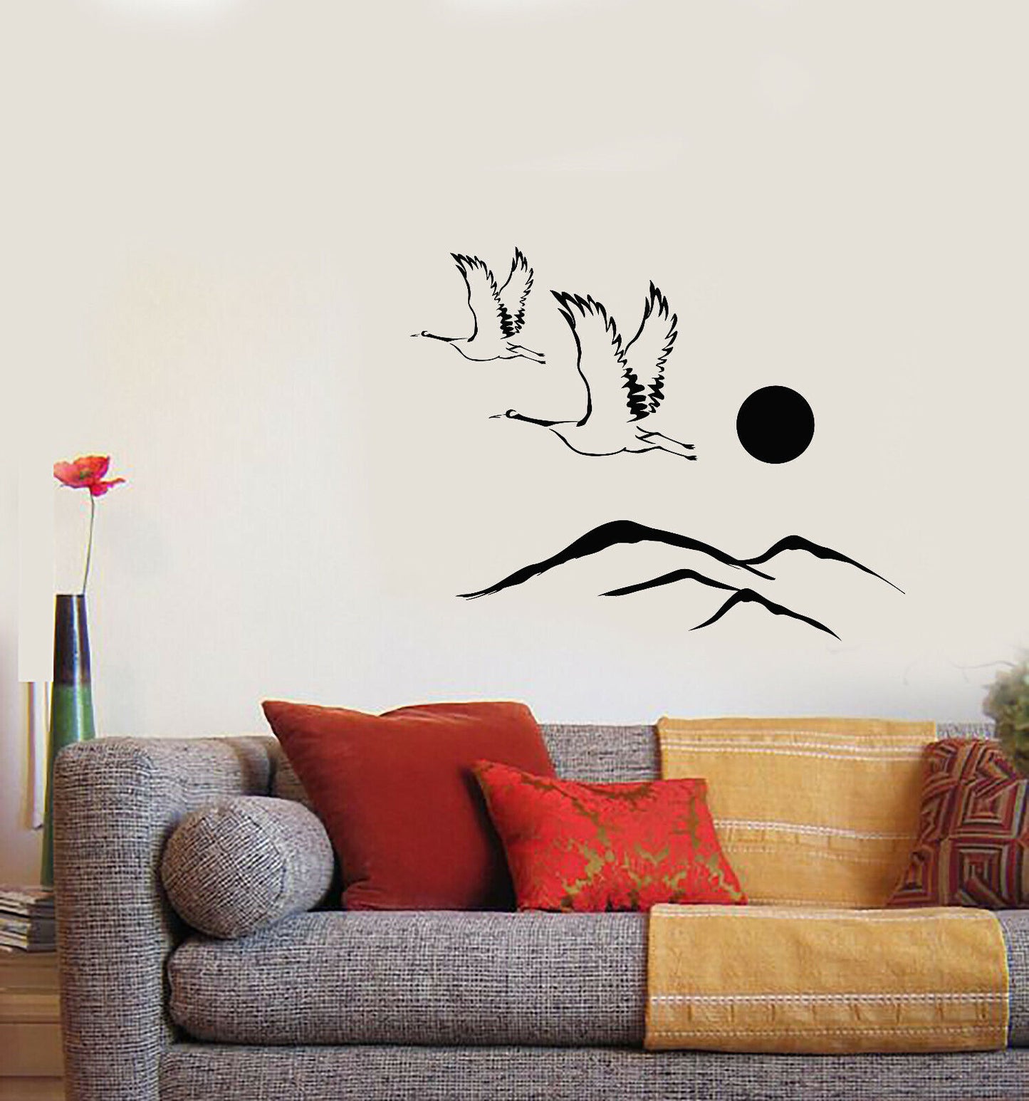 Vinyl Wall Decal Storks Fly Birds Japanese Nature Landscape Stickers (3882ig)