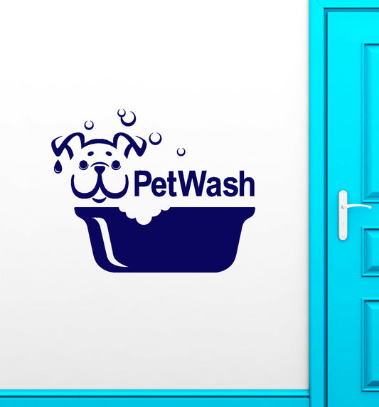 Vinyl Wall Decal Pet Wash Grooming Salon Logo Cartoon Dog Head Stickers (3924ig)