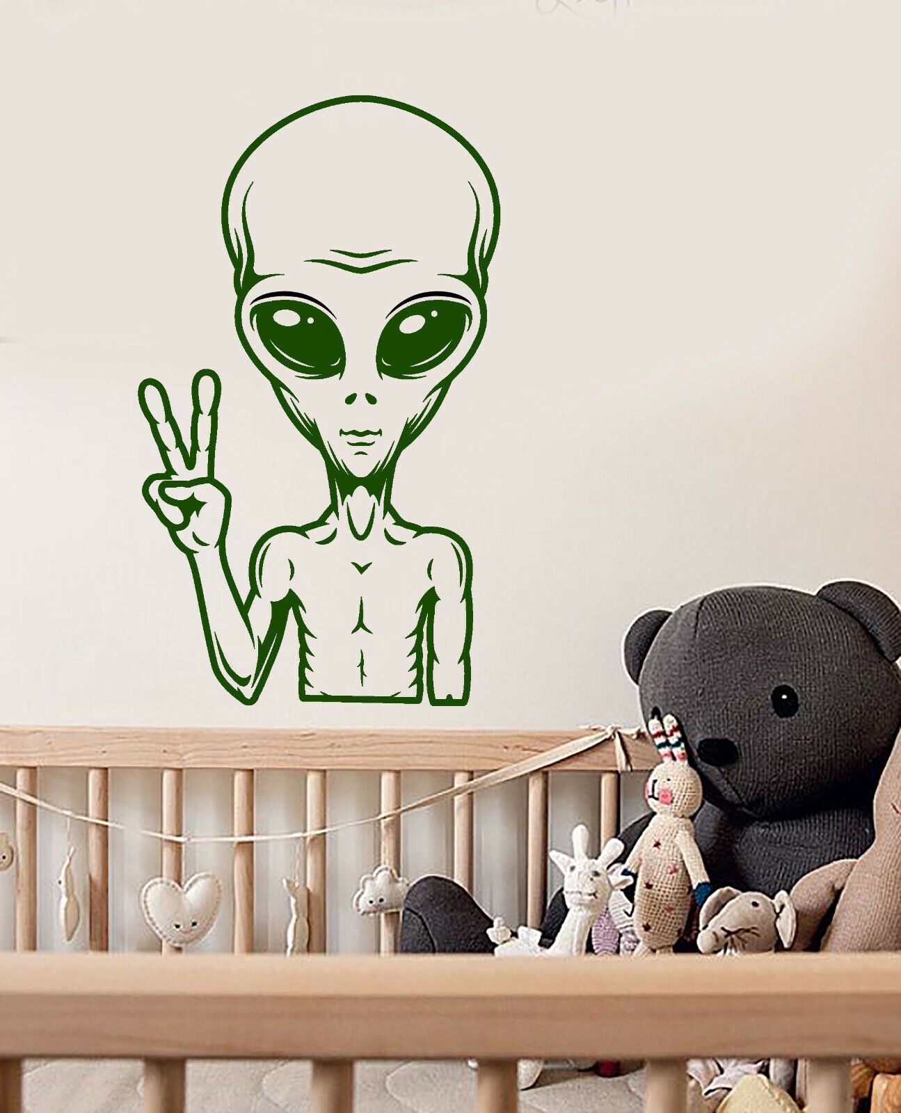 Vinyl Wall Decal UFO Cartoon Alien Peace Sign Funny Decor Stickers (3936ig)