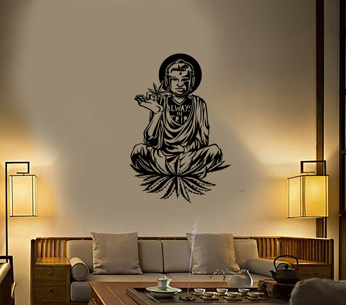 Wandaufkleber mit Zitat „Hippie Buddha“ aus Vinyl, Hanf-Haschisch, Traveler-Aufkleber (3937ig)