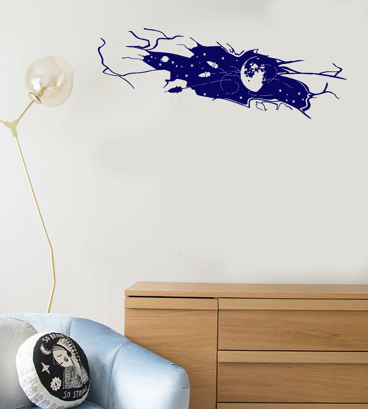 Vinyl Wall Decal Space Rocket Planet Earth Wall Crack Stickers (3949ig)