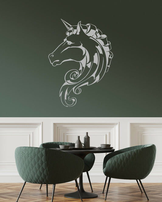 Vinyl Wall Decal Abstract Ornament Head Horse Unicorn Stickers (3951ig)