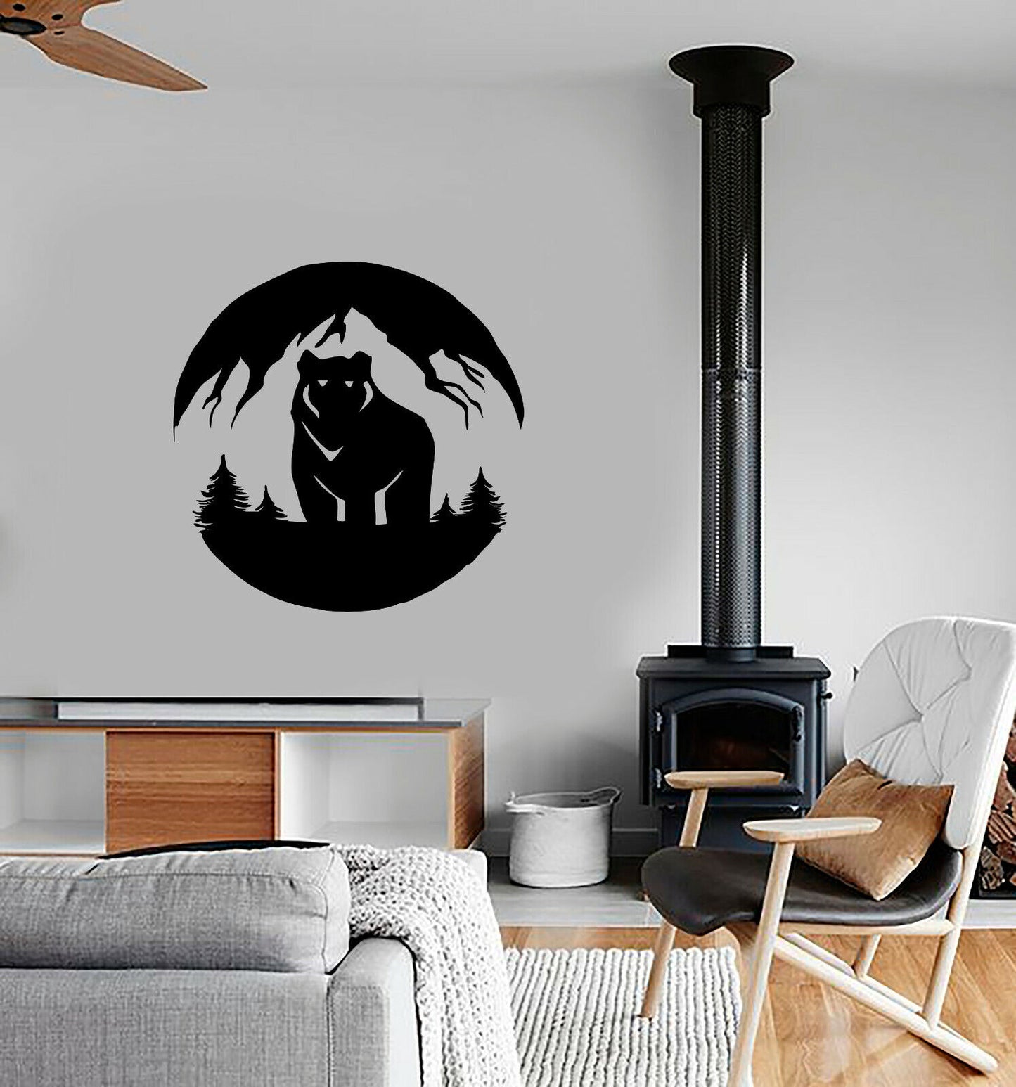 Vinyl Wall Decal Mountain Landscape Grizzly Bear Forest Predator Stickers 3956ig