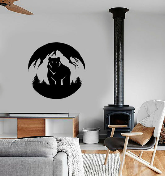 Autocollant mural en vinyle paysage de montagne grizzly ours forêt prédateur autocollants 3956ig 