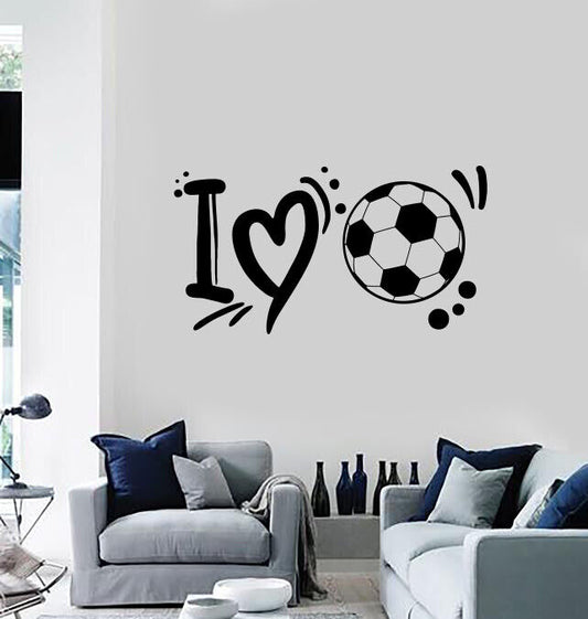 Autocollant mural en vinyle avec mots en forme de boule de cœur, phrase I Love Soccer (n1173)