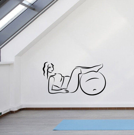 Vinyl Wall Decal Pregnan Woman Exercise with Fitball Sport Decor (n1185)