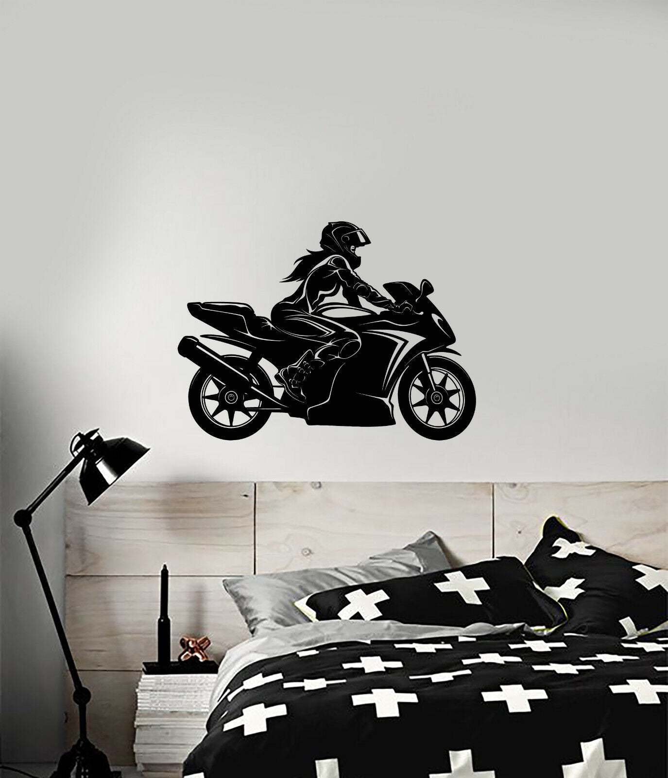 Vinyl Wall Decal Speed Racing Sexy Girl On a Motorcycle Stickers (3989ig)