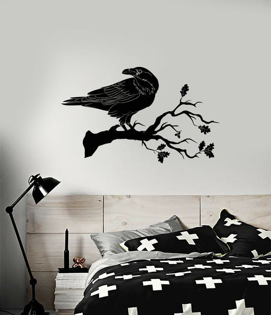 Autocollant mural en vinyle, Style gothique celtique, oiseau corbeau sur une branche (4035ig)