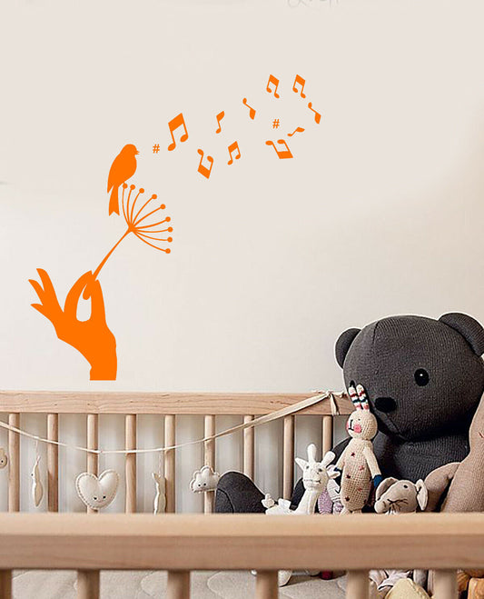 Autocollant mural en vinyle, 4038ig, feuille de mélodie d'oiseau chanteur, Notes de musique, autocollants pour chambre d'enfant 