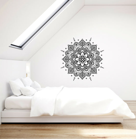 Autocollant mural en vinyle, ornement Mandala, fleur de Lotus, autocollants pour chambre de fille de Yoga (4041ig) 