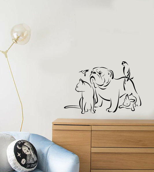 Vinyl Wall Decal Pets Grooming Salon Logo Animals Dog Cat Parrot Stickers 4042ig