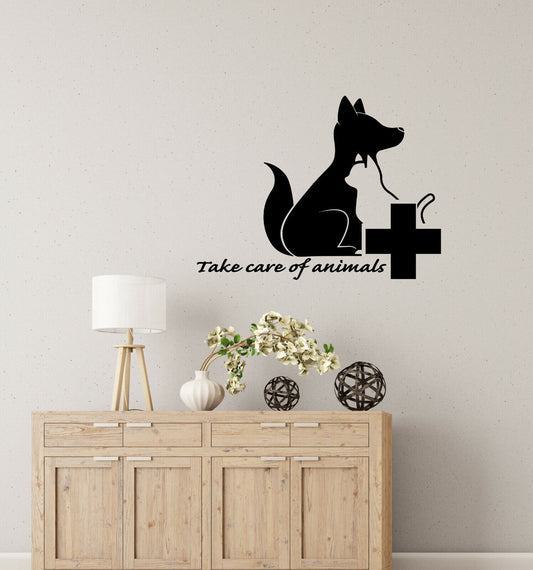 Vinyl Wall Decal Take Care Of Animals Quote Veterinary Clinic Stickers (4044ig)