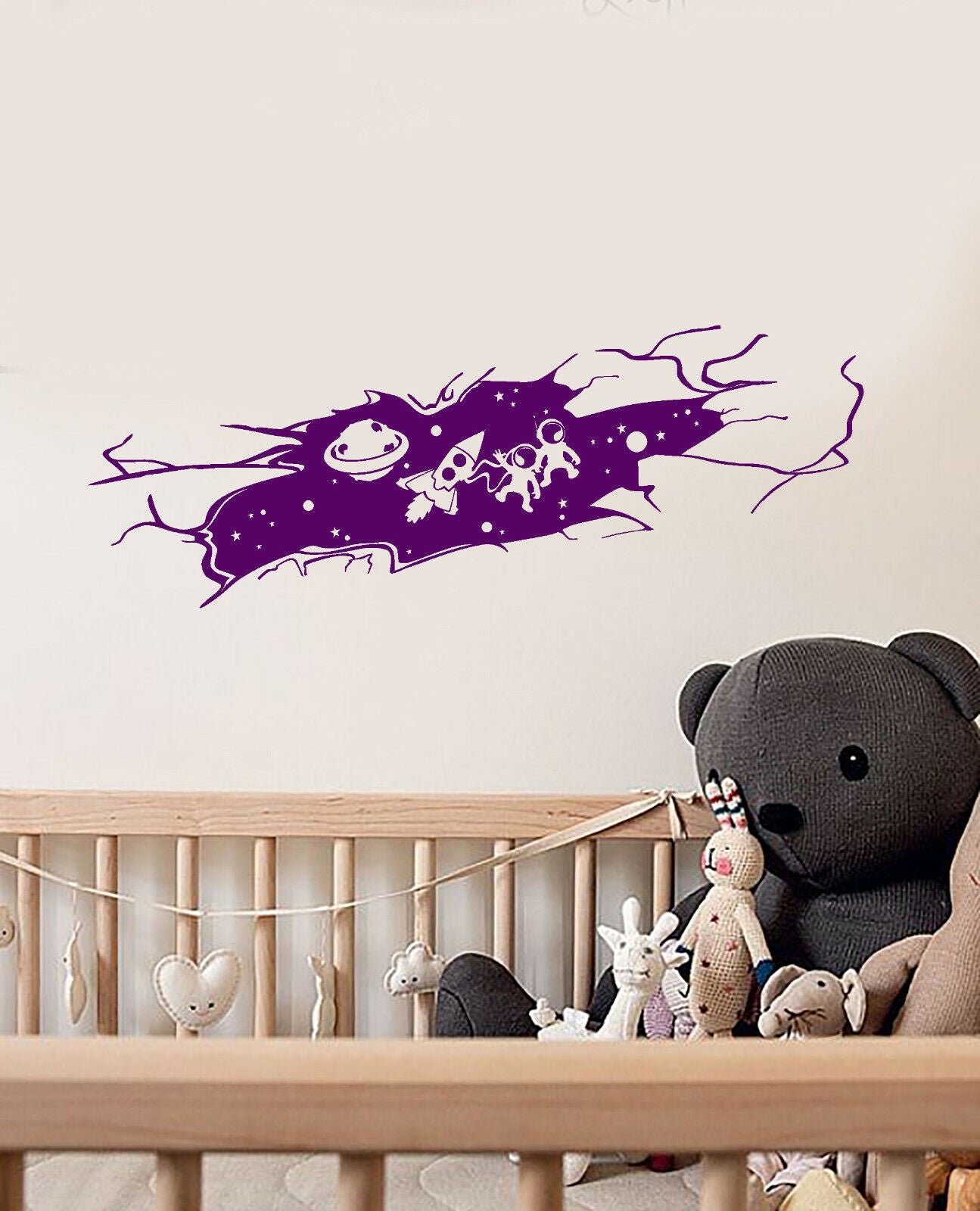 Vinyl Wall Crack Decal Space Cartoon Astronauts Rocket Stickers (4046ig)