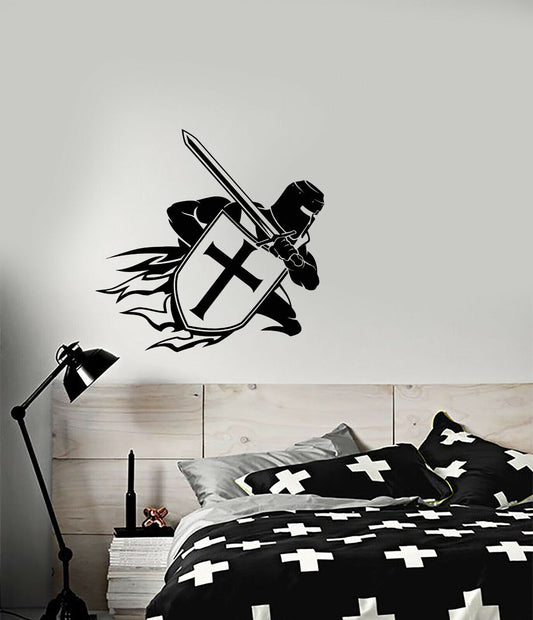 Vinyl Wall Decal Middle Ages Knight Templar Warrior With a Sword Stickers 4063ig