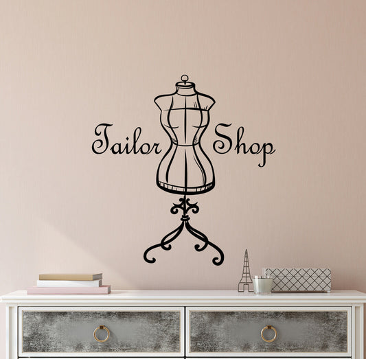 Vinyl Wall Decal Tailor Shop Atelier Logo Vintage Mannequin Stickers (4073ig)